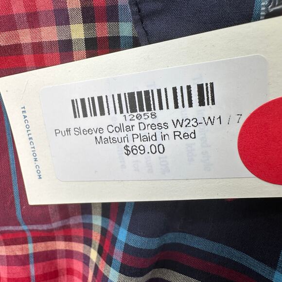 Tea Collection Matsuri Plaid Red Puff Sleeve Collar Dress Kids Girls Sz 7 A-Line - Picture 10 of 10